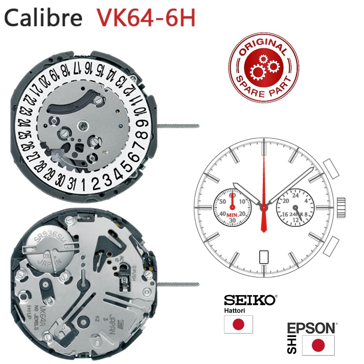 Seiko Inst. Inc Hattori V Series chronograph movement VK64