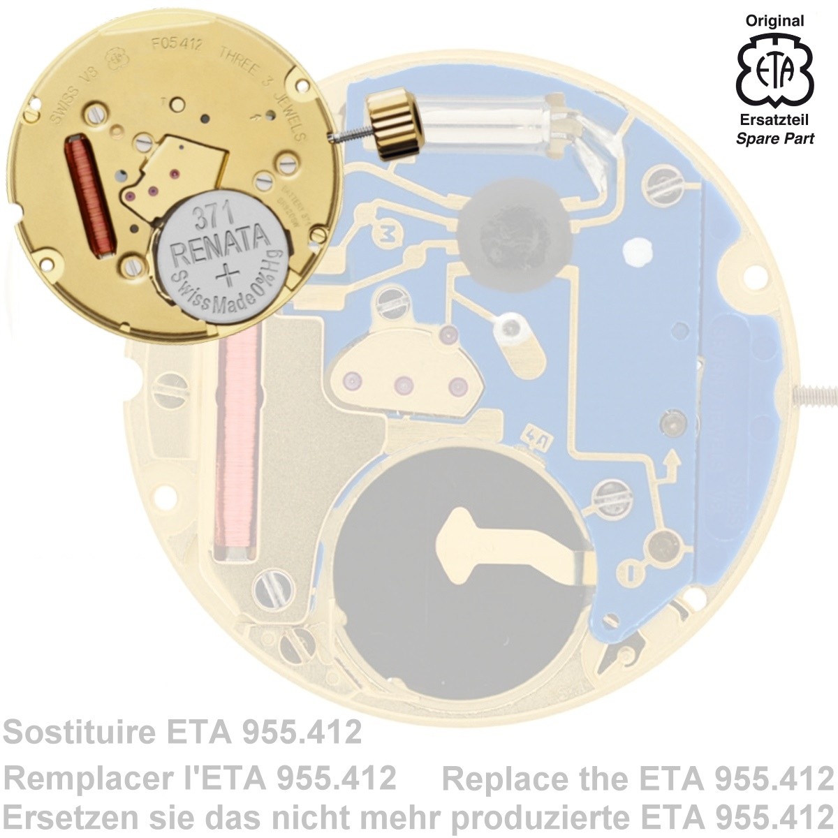 ETA 955.412 quartz watch movement with date Buy original movements from specialist retailer
