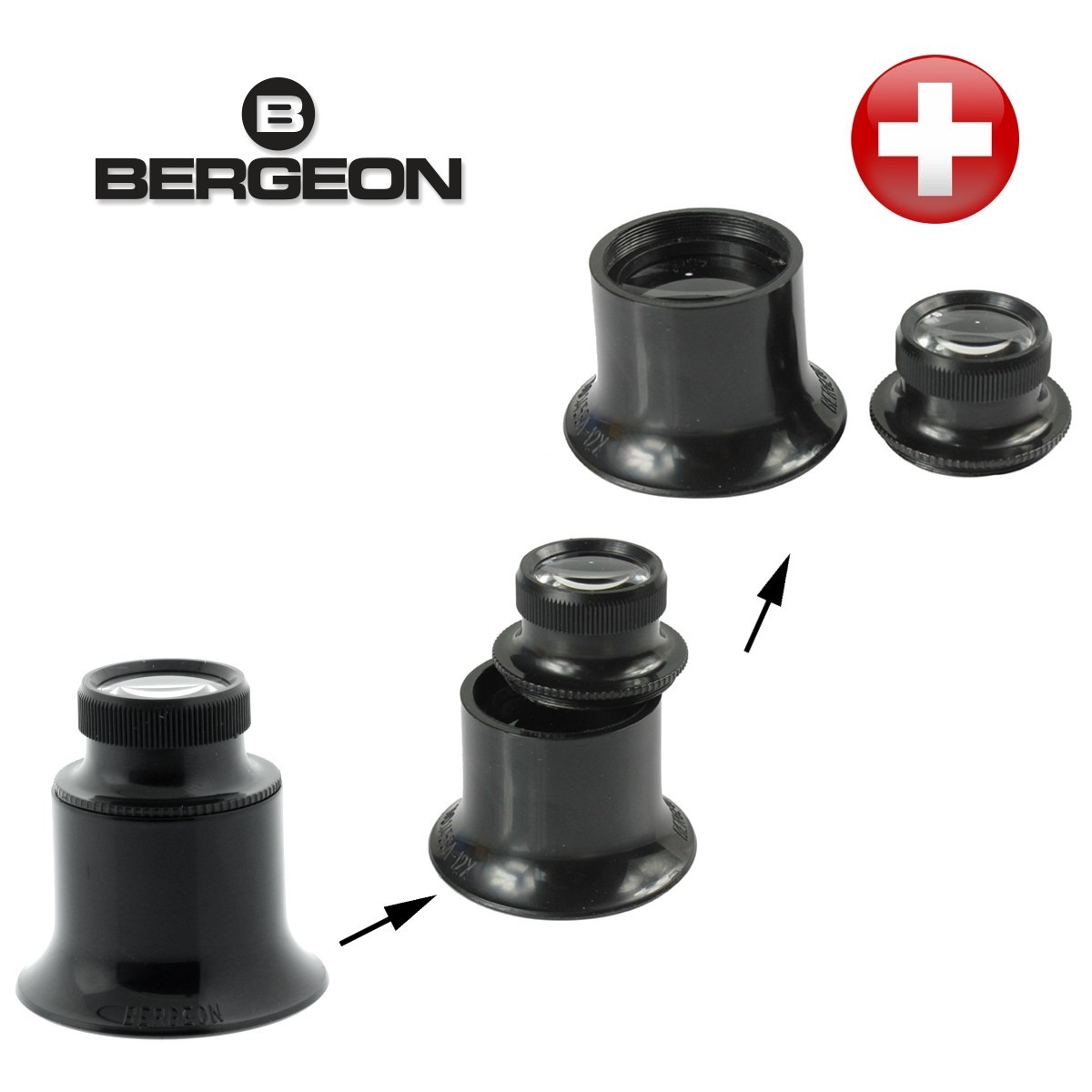 Bergeon 1458-A-15 Watchmaker Double Lens Eyeglass Loupe 15x Magnification 