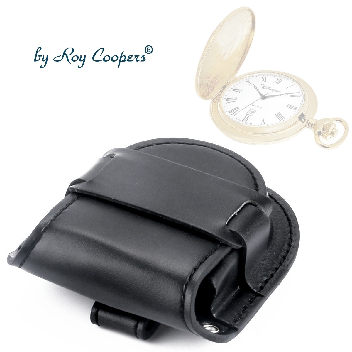 Black pocket watch case pouch Roy Coopers KROSS with chain 50 discount on watch boxes