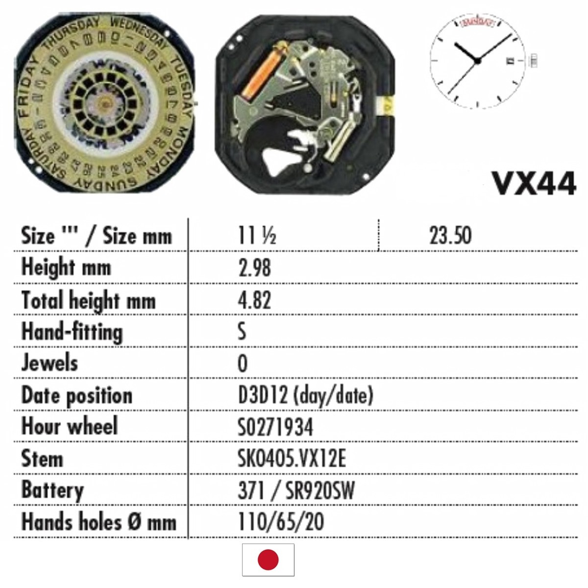 Watch movement online size chart