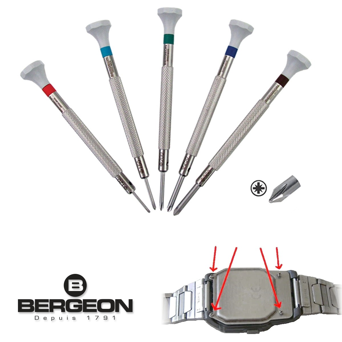 Bergeon 30081-C-P05 Set of 5 Swiss Made Phillips Screwdriver