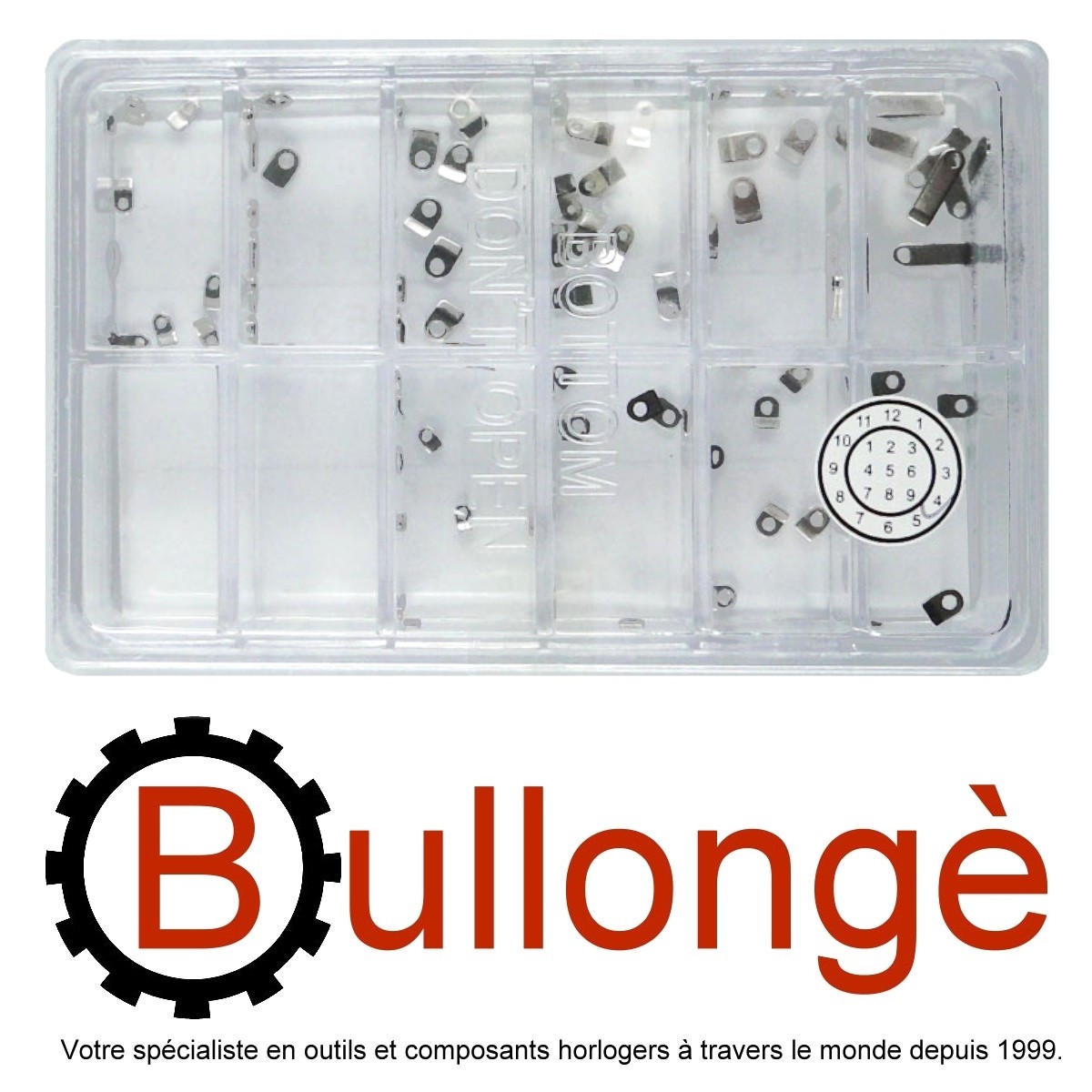 Assortment of 100 case clamps to fit watch movements movement case clamps and screws for watches