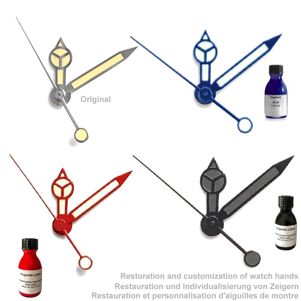 Watch hands varnish set incl. 3 colors and thinner Instructions