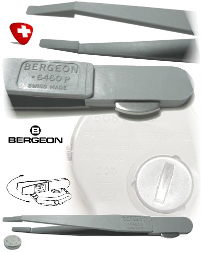 BERGEON swiss made Uhrmacher Batterie Pinzette und Deckelöffner für Swatch Uhren 