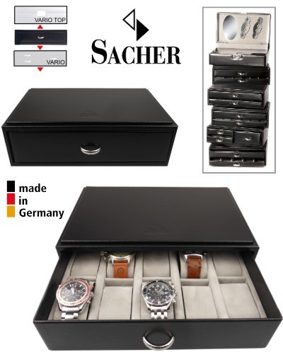 Stackable watch box SACHER VARIO drawer 10 watches extensible Store watches safely with our watch boxes from Germany