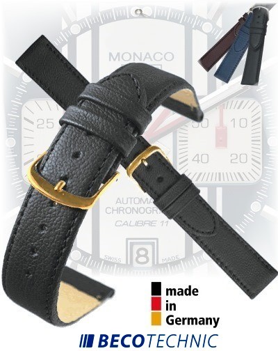 Leather watch strap 16mm NAPPA BLACK gold