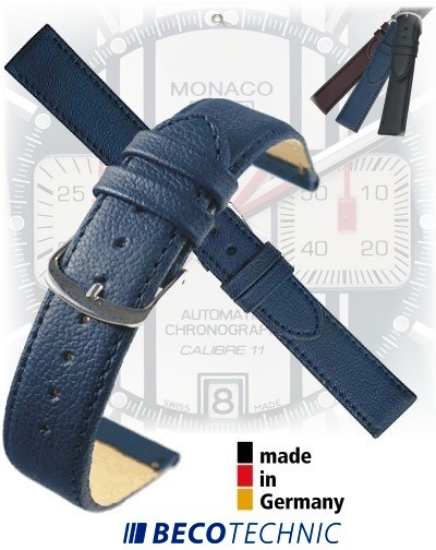 Leather watch strap NAPPA midnight blue 20mm steel