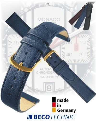 Leather watch strap NAPPA midnight blue gold 20mm