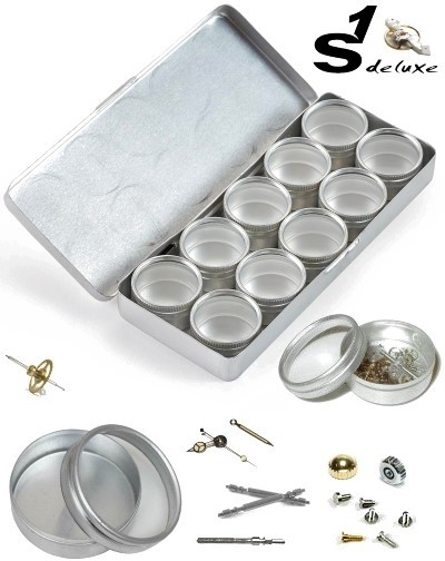 Alu box with 10 alu tins for watch replacement parts
