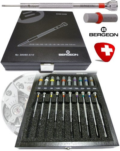 最前線の Set of 10 screwdriver for watchmaker BERGEON 30080-A10 PRO ドライバーセット