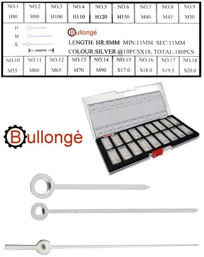 180 assorted watch hands, Baton-Style, silver color