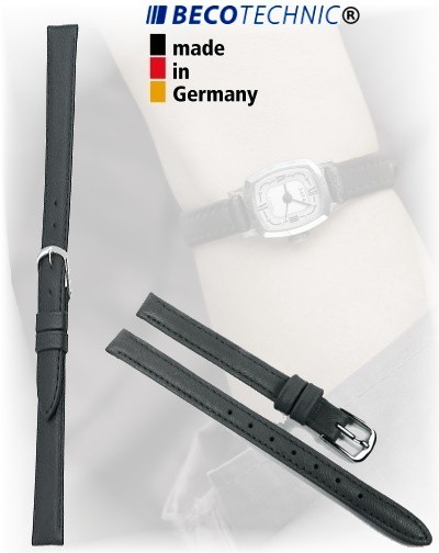 Leather watch strap Beco Technic POLO black 8 mm steel