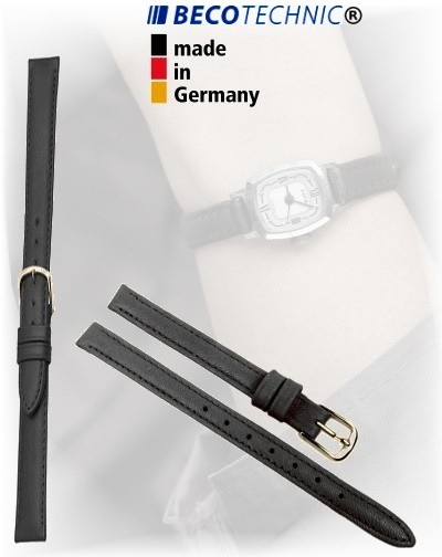 Leather watch strap Beco Technic POLO black 10mm gold