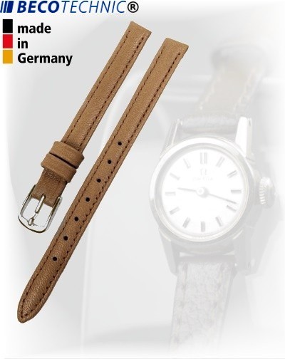 Leather watch strap Beco Technic POLO beige 8 mm steel