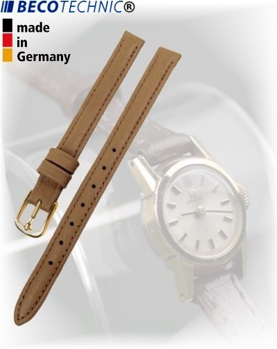 Leather watch strap Beco Technic POLO beige 8mm gold