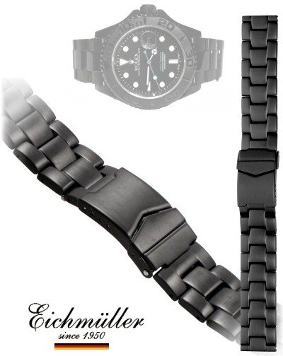 OYSTER STYLE watch band stainless steel black matt 24