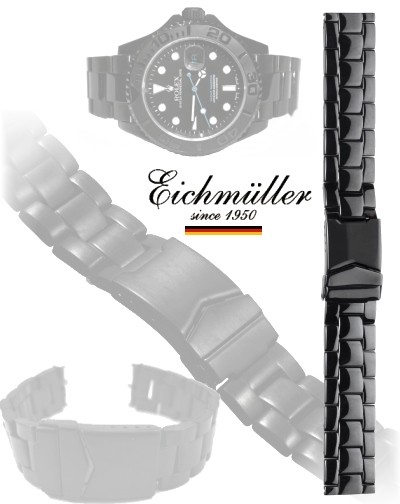 OYSTER STYLE watch band stainless steel black shiny 22