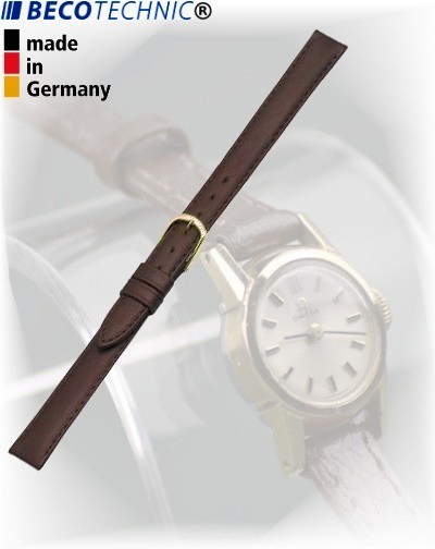 Leather watch strap Beco Technic POLO dark brown 10mm gold