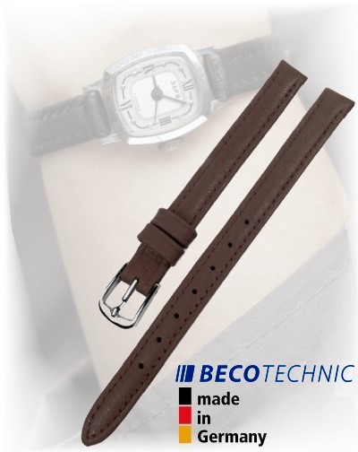 Leather watch strap Beco Technic POLO dark brown 10mm steel