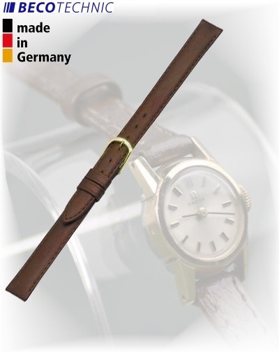 Leather watch strap Beco Technic POLO light brown 10mm gold