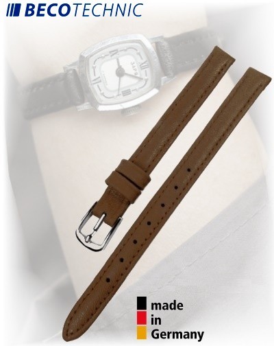 Leather watch strap Beco Technic POLO light brown 8 mm steel