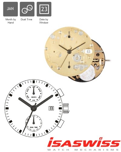 5 hands quartz watch movement ISASWISS 9232.1930 Buy original watch movements online