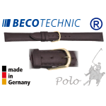 Leather watch strap Beco Technic POLO dark brown 8mm gold